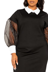 Contrast Shirt Dress with Organza Sleeves