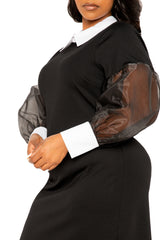 Contrast Shirt Dress with Organza Sleeves