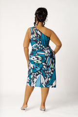 Butterfly Print One Shoulder Mini Dress