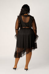 Asymmetrical Polka Dot Mesh Ruffle Dress