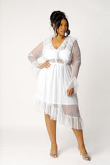 Asymmetrical Polka Dot Mesh Ruffle Dress