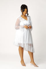 Asymmetrical Polka Dot Mesh Ruffle Dress