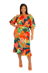 Floral Off Shoulder Dress with Ruffle Hem