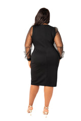 Buxom Couture Curvy Women Plus Size Tulle Sleeve Sheath Dress Black LBD