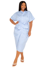 Tie Waist Stripe Shirt Dress