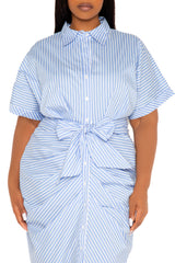 Tie Waist Stripe Shirt Dress