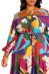 Floral Smocked Off Shoulder Dress