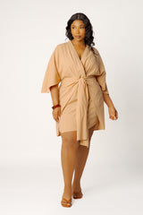 Linen Tie Waist Mini Dress