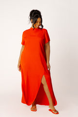 High Neck Draped Maxi Dress with Slit