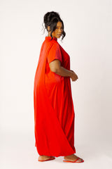 High Neck Draped Maxi Dress with Slit