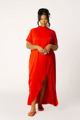High Neck Draped Maxi Dress with Slit
