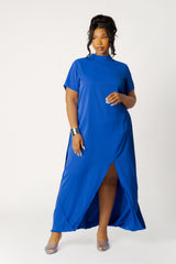 High Neck Draped Maxi Dress with Slit