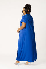 High Neck Draped Maxi Dress with Slit