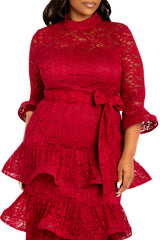 Lace Bell Sleeve Tiered Dress