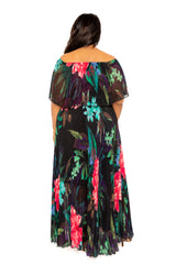 Floral Off Shoulder Pleated Maxi Dress