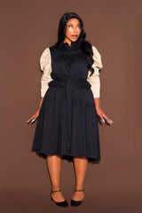 Contrasting Puffed Sleeve Dress