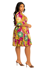 Print Smocked Puff Sleeve Bubbled Dress