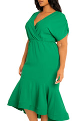 V-Neck Flounce Midi Dress