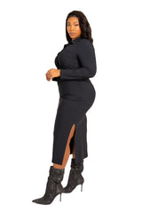 Tech Knit Bodycon Ruched Shirt Dress