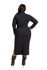 Tech Knit Bodycon Ruched Shirt Dress