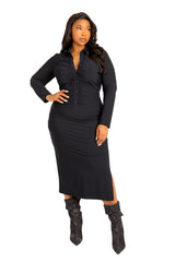 Tech Knit Bodycon Ruched Shirt Dress