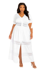 Puff Sleeve Tiered Eyelet Maxi Dress