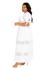 Puff Sleeve Tiered Eyelet Maxi Dress