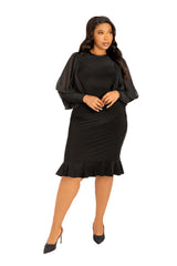 Contrast Voluminous Sleeve Bodycon Dress