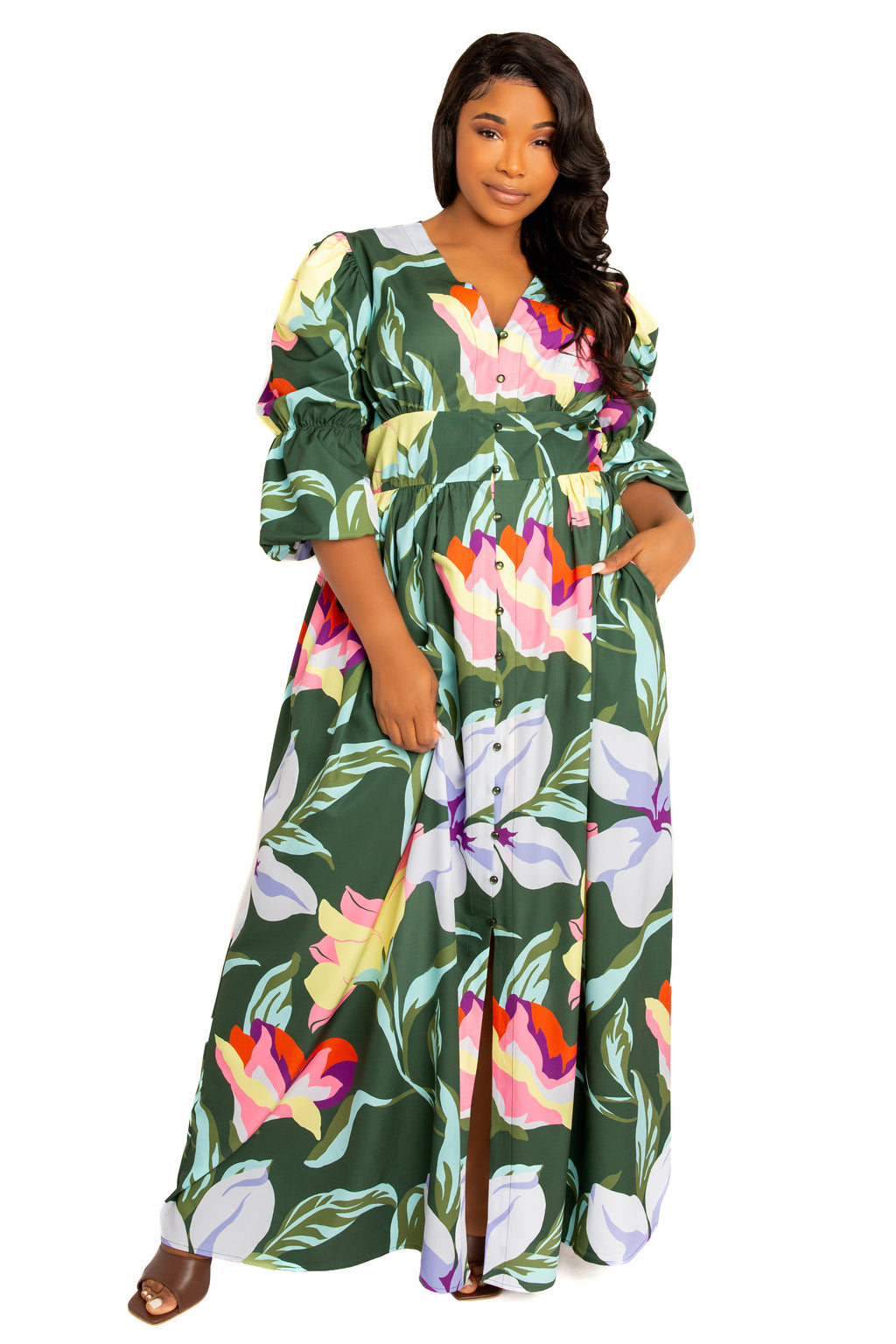 Floral Puff Sleeve Maxi Dress – Buxom Couture