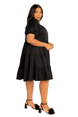 Puff Sleeve Tiered Shirt Dress