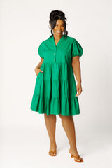 Puff Sleeve Tiered Shirt Dress