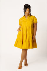 Puff Sleeve Tiered Shirt Dress