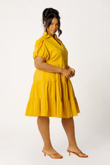 Puff Sleeve Tiered Shirt Dress