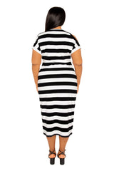 Cut Out Shoulder Stripe Jersey Dress
