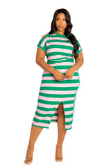Cut Out Shoulder Stripe Jersey Dress