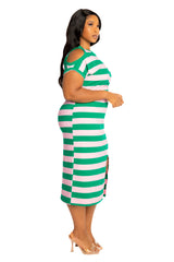 Cut Out Shoulder Stripe Jersey Dress