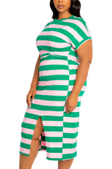 Cut Out Shoulder Stripe Jersey Dress