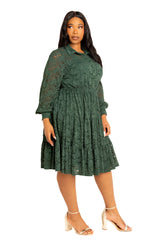 Lace Long Sleeve Tiered Shirt Dress