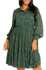 Lace Long Sleeve Tiered Shirt Dress
