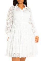 Lace Long Sleeve Tiered Shirt Dress