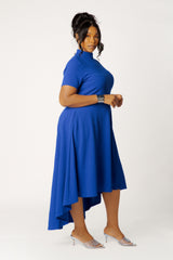 High Neck High-Low Midi Dress