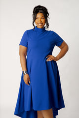 High Neck High-Low Midi Dress