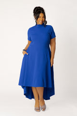 High Neck High-Low Midi Dress