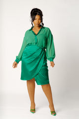 Chiffon Blouse and Wrapped Satin Skirt Set