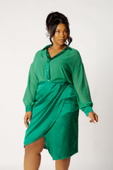 Chiffon Blouse and Wrapped Satin Skirt Set