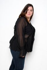 buxom couture curvy women plus size ruffle babydoll blouse black