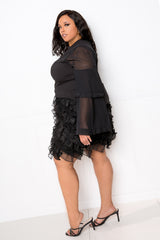 buxom couture curvy women plus size tiered bell sleeve top black