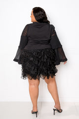 buxom couture curvy women plus size tiered bell sleeve top black