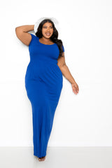 buxom couture curvy women plus size seamless modal premium quality maxi dress scooped neck royal blue