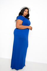 buxom couture curvy women plus size seamless modal premium quality maxi dress scooped neck royal blue